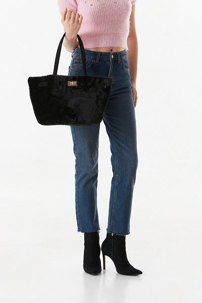 Fulla Moda Plush Handle Bag with Furry Buckle Detail