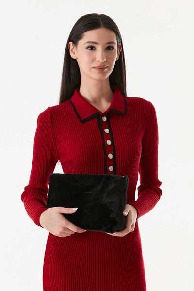 Fulla Moda Plush Clutch Bag with Feather Chain