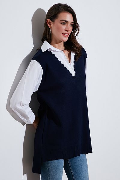 Lela Standard Fit Κοντό Μπροστινό Μακρύ Πίσω Πουκάμισο Πλεκτό Τούνικ ΤΟΥΝΙΚ 4612148
