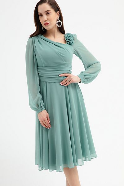 Lafaba Rochie de seara midi de dama verde menta cu detalii florale
