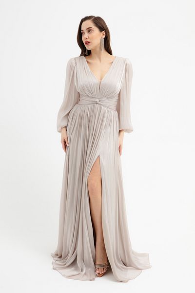 Lafaba Rochie de seară lungă, cu decolteu în V, ecru, de damă