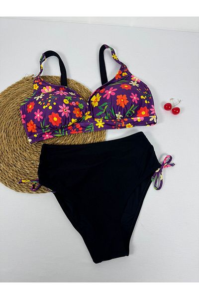 FUNELLA Purple Floral Women's Plus Size Bikini Set