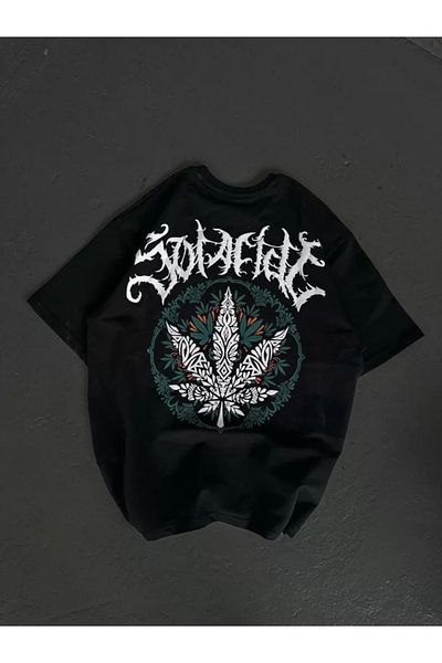 New Shine Μπλουζάκι Unisex Crew Neck Printed Oversize - Μαύρο