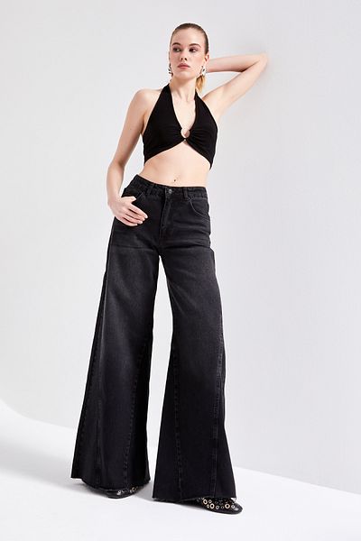 its basic Black Super Palazzo Fit - Mid Waist 100% Cotton Denim 2S5-1