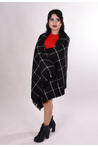 K&B PASHMINA Şal moale de caşmir |   Negru cu model |   70*180 cm |   Calitate bună și design elegant