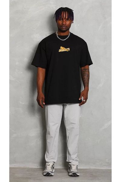 New Shine Μπλουζάκι Unisex Crew Neck Printed Oversize - Μαύρο