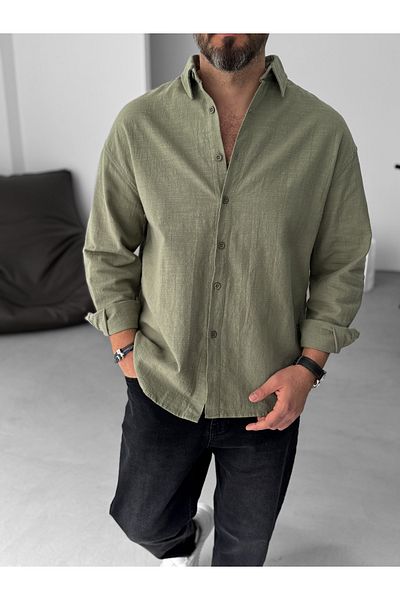 BYBASICMAN Green Flame Long Sleeve Shirt Yp-5001