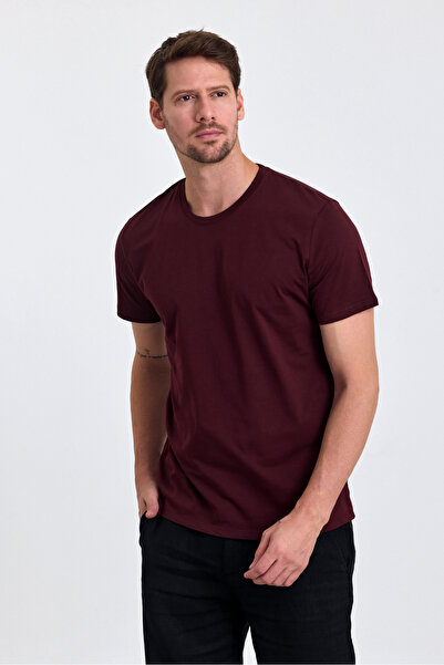 COMBİNE MİCHAİL Ανδρικό μπλουζάκι μπορντό 100% βαμβακερό με λεπτή εφαρμογή με λαιμόκοψη