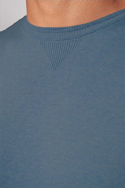 Tudors Erkek Standart Fit Normal Kesim Bisiklet Yaka Indigo Triko Kazak