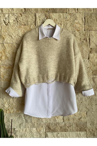 Hatun Atila Hatunatila Gray Knitwear Short Sweater - 2414