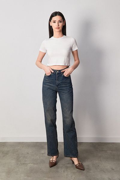 Fulla Moda Basic Crew Neck Crop Tričko
