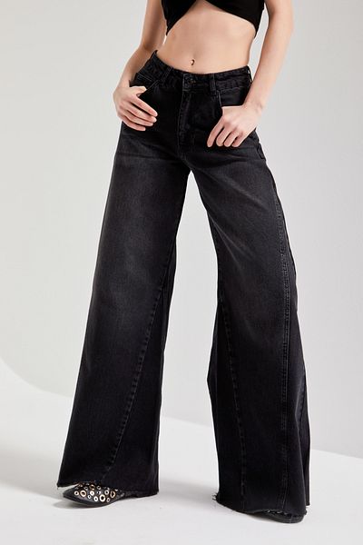 its basic Black Super Palazzo Fit - Mid Waist 100% Cotton Denim 2S5-1
