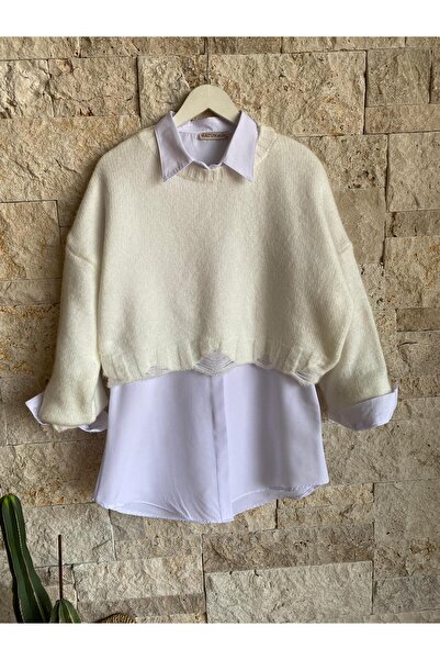 Hatun Atila HatunAtila Ecru pleteni kratki džemper - 2414