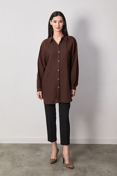 Fulla Moda Basic Oversize Λινό Πουκάμισο