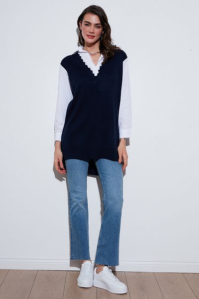 Lela Standard Fit Κοντό Μπροστινό Μακρύ Πίσω Πουκάμισο Πλεκτό Τούνικ ΤΟΥΝΙΚ 4612148