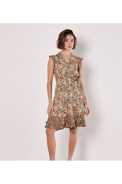 Apricot Geblümtes Minikleid Mit Rüschen