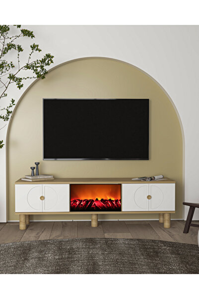 cantek dizayn İncict Şömineli (A) Bohem Tv Sehpası Safirmeşe-beyaz