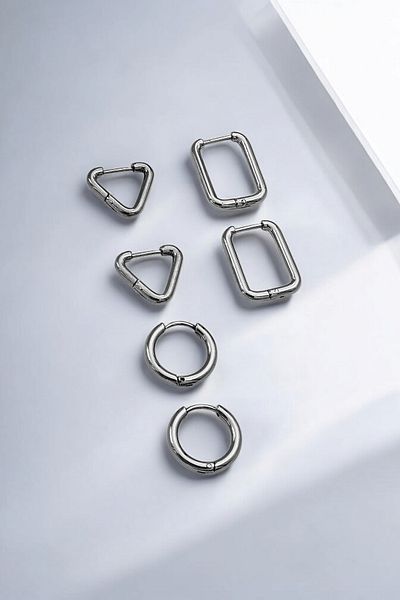 Çlk Accessories 6-Piece Steel Triangle Hoop Earring Combination - 35608