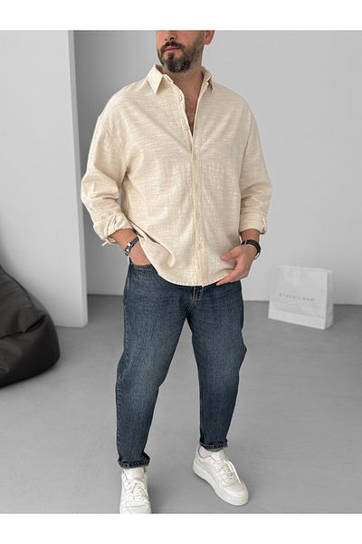 BYBASICMAN Beige Flame Long Sleeve Shirt Yp-5001
