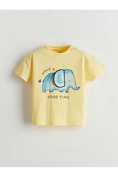 LC Waikiki Lcw Baby Yellow Printed Baby Boy T-Shirt and Sweatpants 2-Piece