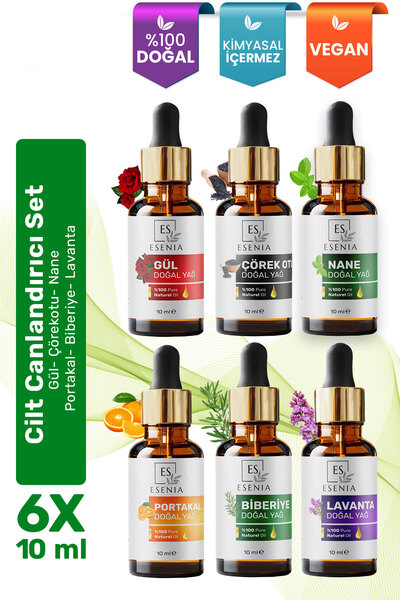 ES ESENIA مجموعة من 6 قطع 100% نقية وطبيعية، زيت عشبي أساسي بدون إضافات مع غط...