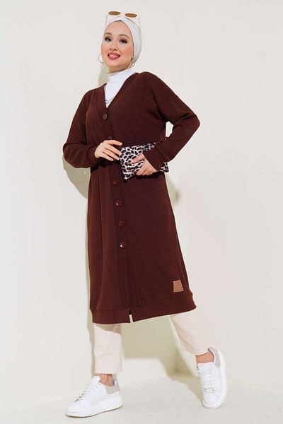 VOLT CLOTHİNG Langer, geknöpfter, gerippter Cardigan für Damen