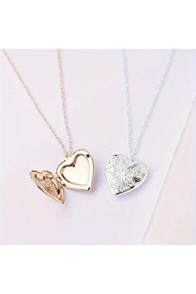 Redhead Gold Renk İşlemeli Kalp Açılabilir Fotoğraf Bölmeli Çelik Sevgili Çif...