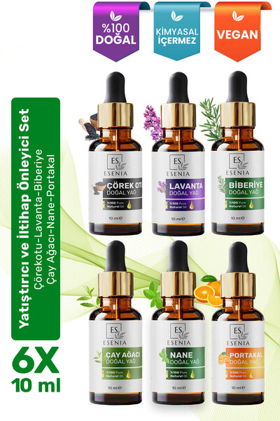 ES ESENIA مجموعة من 6 قطع 5% 100% نقية وطبيعية غطاء قطارة بدون إضافات زيت عشب...