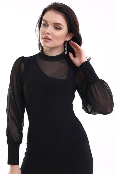 Miracle Omni Women's Turtleneck See-Through Detail Deal Merch Sandy Fabric Mini Dress