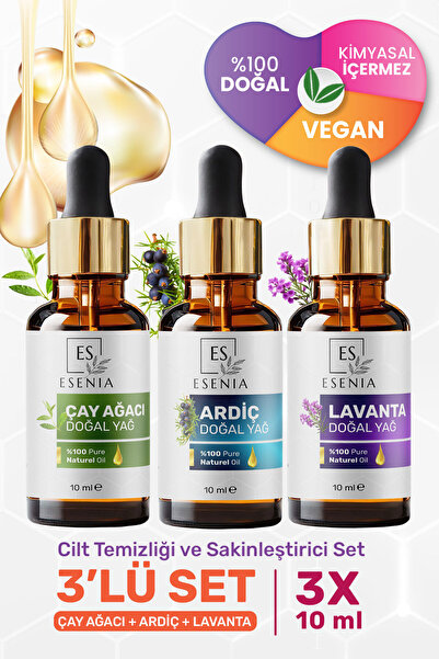 ES ESENIA Çay Ağacı Lavanta Ardıç Yağı %100 Saf ve Doğal Damlalık Kapak Katkı...