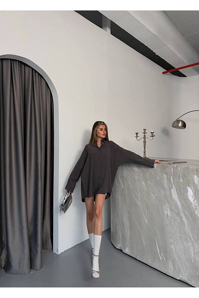 İLKCET MODA Cămașă de damă oversize din țesătură modal