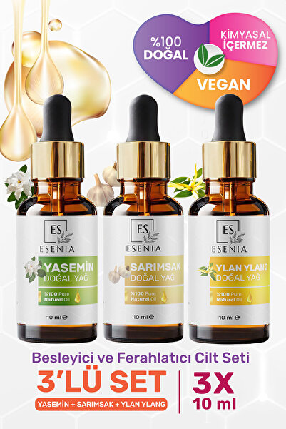 ES ESENIA Yasemin Sarımsak Ylang Ylang Yağı %100 Saf Doğal Damlalık Kapak Kat...