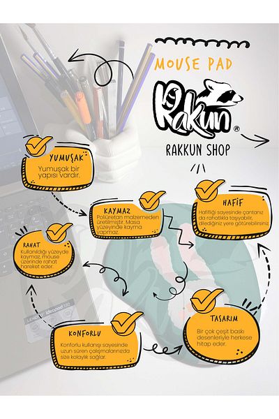 rakkun shop لوحة ماوس مطبوعة ملونة مع مسند للمعصم