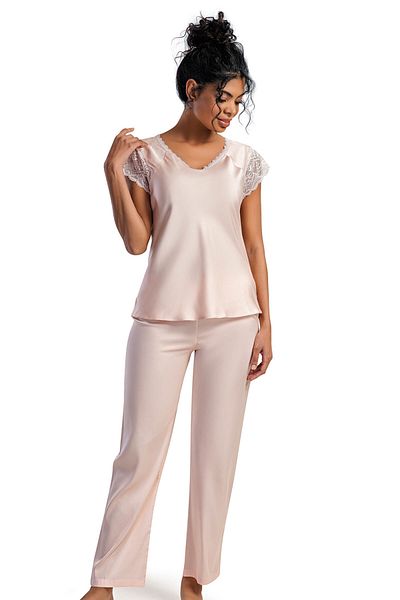 VİENETTA Women's Satin Short Sleeve Pajama Set, 161220