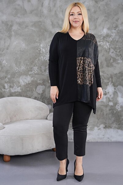 Siyezen Plus Size Asymmetrical Cut Leopard Blouse