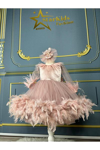 Star Kids Loose Powder Color Long Sleeve Tutu Dress, Special Design Birthday Dress with Skirts