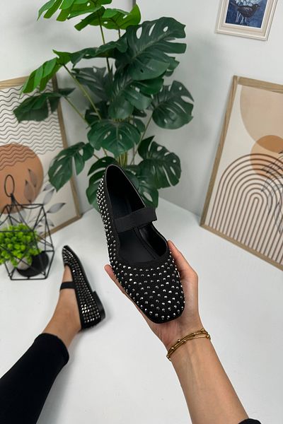 İmerShoes Pantofi de zi cu zi pentru damă, piatră neagră, platină, elastic, cu toc mic, cu vârful tocit, pantofi confortabili 347