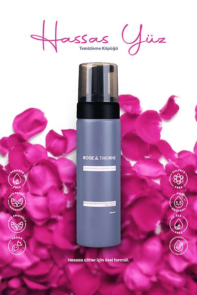 ROSE & THORNE Sensitive Facial Cleansing Foam – Soft Cleansing with 100% Natural Rose Water and Witch Hazel |   200ml