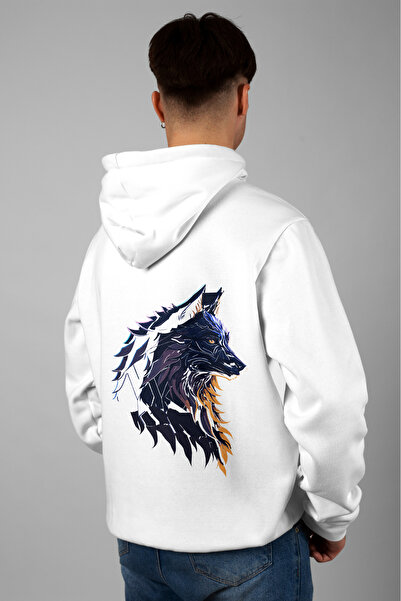 Zestia Hanorac unisex, cu imprimeu cu animale, imprimeu lup pe spate, croială...