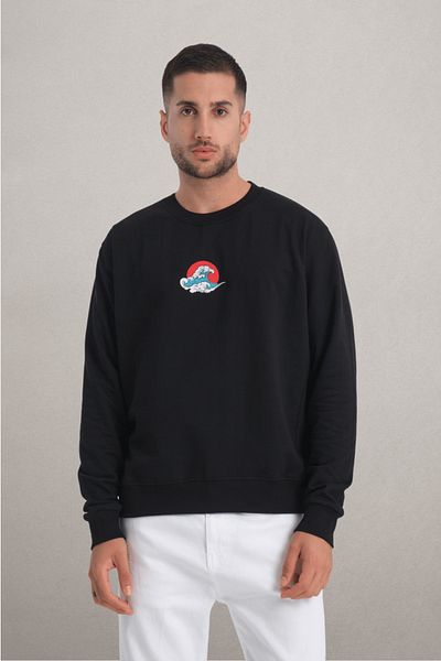 Jimback Ocean Wave Men's Round Neck Embroidered Semi Oversize Sweatshirt