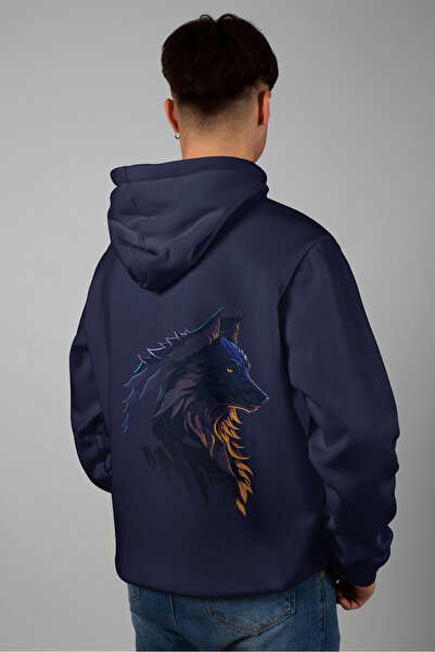 Zestia هودي للجنسين، هودي للجنسين، حيوانات، مطبوع عليه صورة ذئب، عادي، أزرق ك...