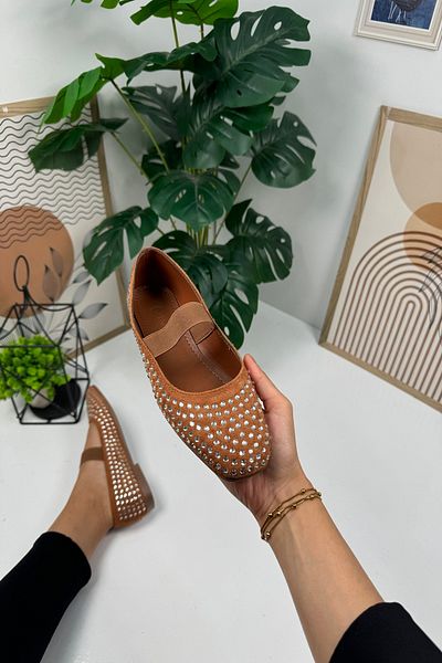 Allyup Tan Stone Talpă zimțată elastică - Pantofi de damă confortabili de zi cu vârful tocit 347