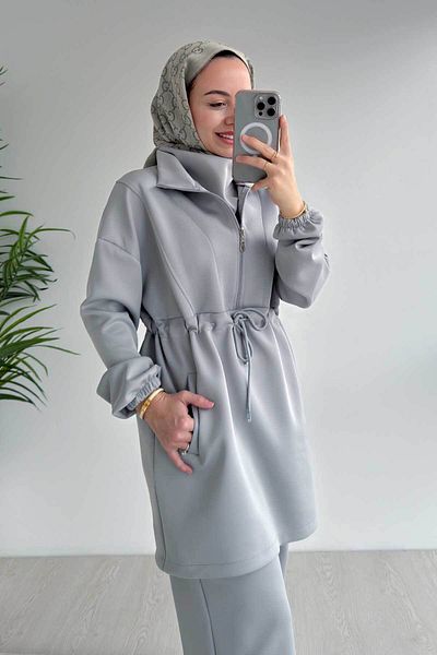 Ka Hijab Costum de scuba cu guler de design - gri