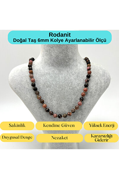 YILDIZ DOĞAL TAŞ SERTİFİKALI Rodanit Doğal Taş 6mm Makrome Kolye 45cm- 55cm A...