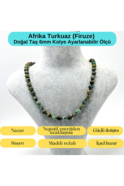 YILDIZ DOĞAL TAŞ SERTİFİKALI Afrika Turkuaz (Firuze) Doğal Taş 6mm Makrome Ko...