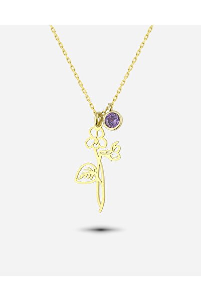 MEKS JEWELS Gümüş Şubat Ayı Doğum Çiçeği Menekşe Kolyesi