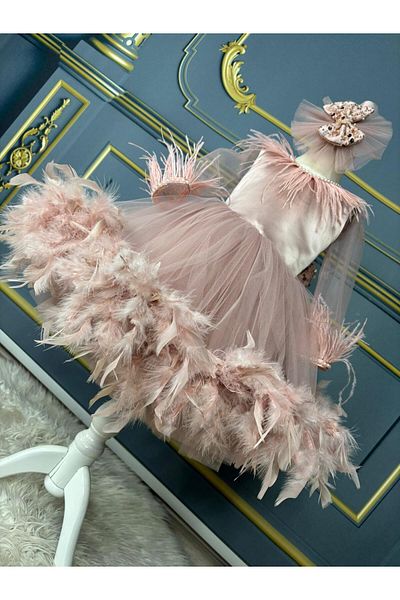 Star Kids Loose Powder Color Long Sleeve Tutu Dress, Special Design Birthday Dress with Skirts