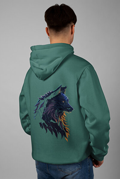 Zestia Hanorac unisex, cu imprimeu cu animale, imprimeu lup pe spate, croială...