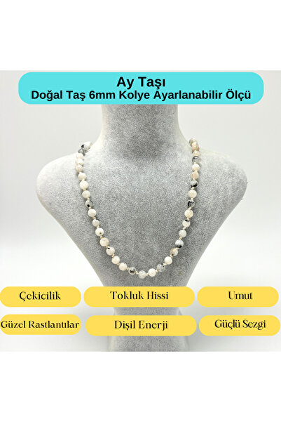 YILDIZ DOĞAL TAŞ SERTİFİKALI Ay Taşı Doğal Taş 6mm Makrome Kolye 45cm- 55cm A...