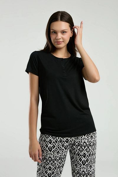 Arnetta Short Sleeve Button Neck Large Size Short Sleeve Women's Pjamas Suit
